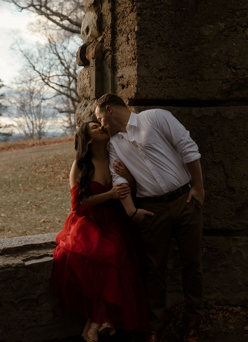 Massachusetts Engagement Photoshoot at a castle 