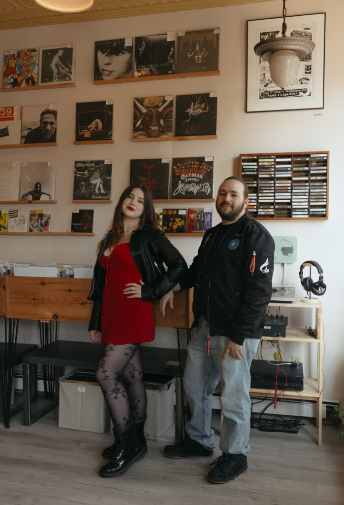 Making your photoshoot yours - engaged couple in record store