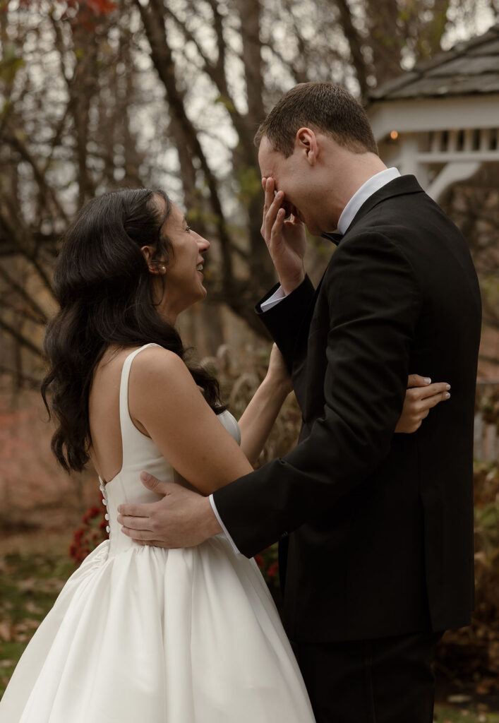 bride and groom have an intimate moment at Boston Wedding